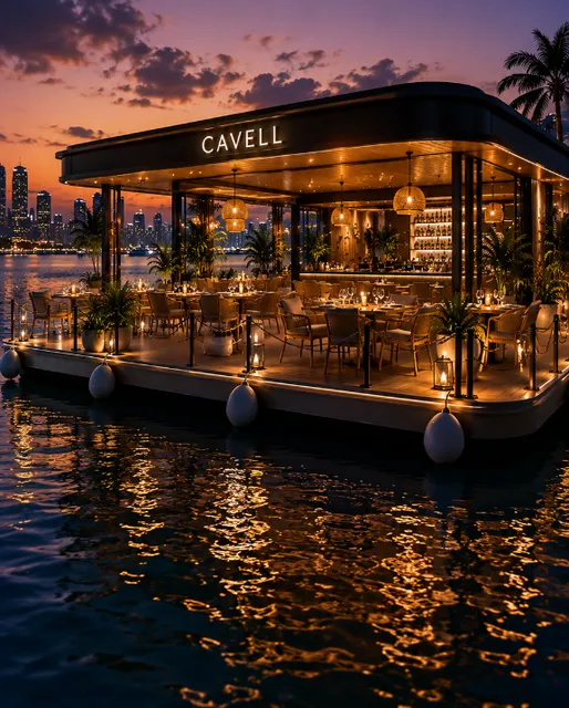 Cavelle floating lounge at blue hour