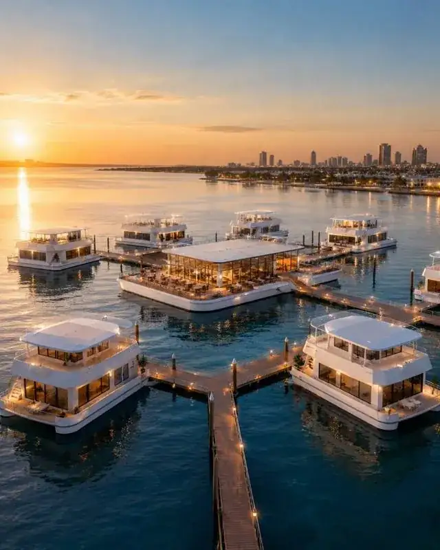 Aerial view of a luxury waterfront marina