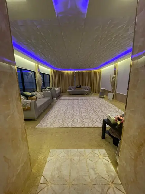 Lounge with warm ambient lighting